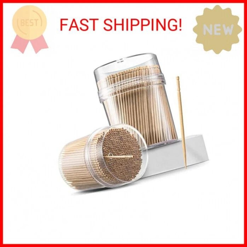2000 Count Bamboo Toothpicks with 2 Clear Plastic Shaker Holders B08Y5WPCKM